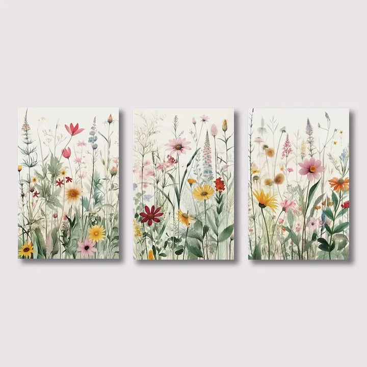 Set aus 3 Stück Wildblumen Wandkunst Feine Kunst Leinwanddrucke Minimalistische Botanische Drucke Poster Bilder Für Wohnraum Dekor