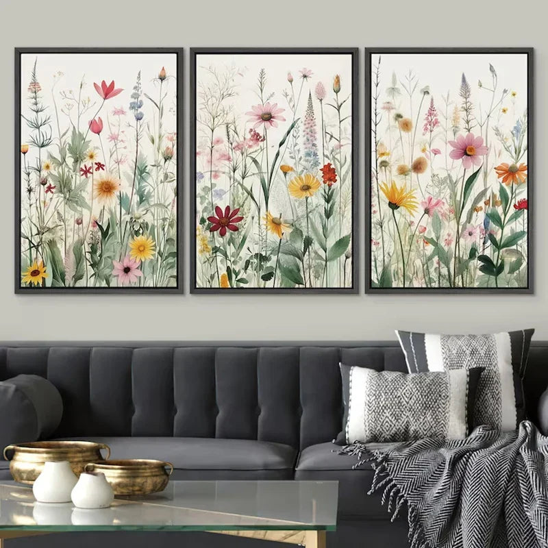 Set aus 3 Stück Wildblumen Wandkunst Feine Kunst Leinwanddrucke Minimalistische Botanische Drucke Poster Bilder Für Wohnraum Dekor