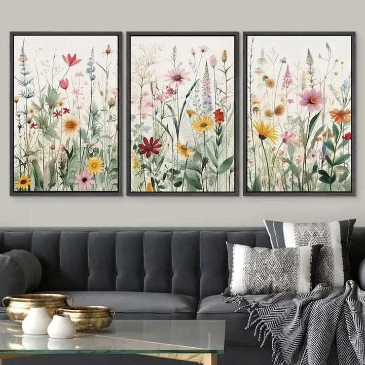 Set aus 3 Stück Wildblumen Wandkunst Feine Kunst Leinwanddrucke Minimalistische Botanische Drucke Poster Bilder Für Wohnraum Dekor