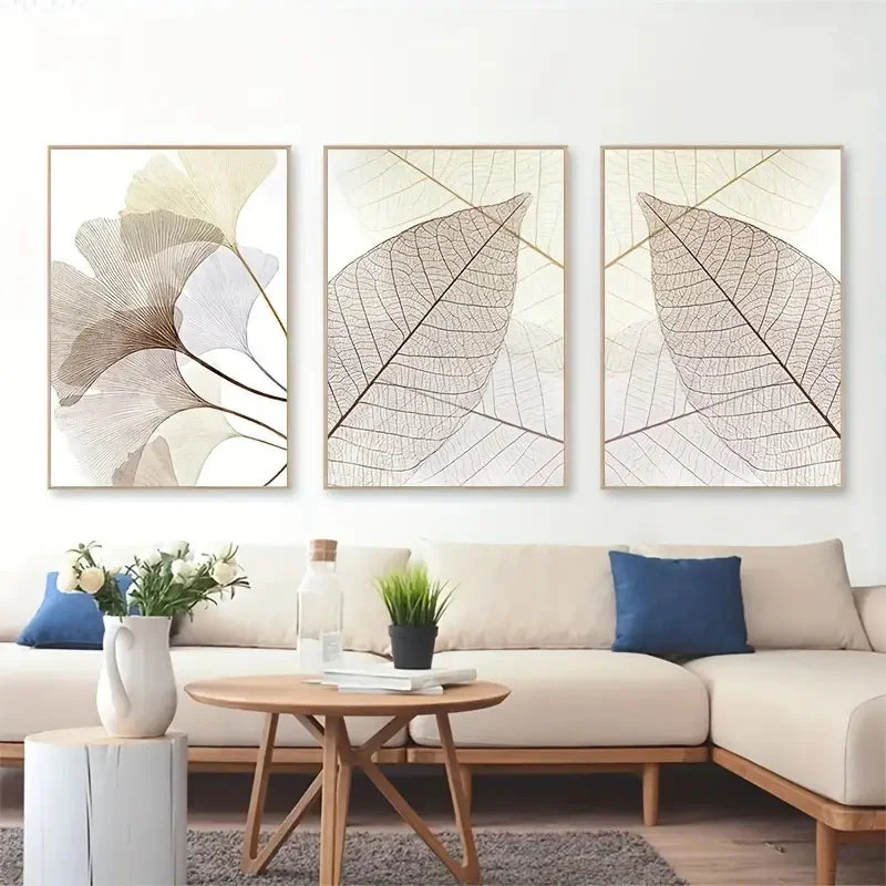 Set aus 3 Stück Modern Botanische Blattadern Wandkunst Feine Kunst Leinwanddrucke Einfache Neutrale Ton Bilder Für Wohnzimmer Skandinavischer Stil Wohnkultur