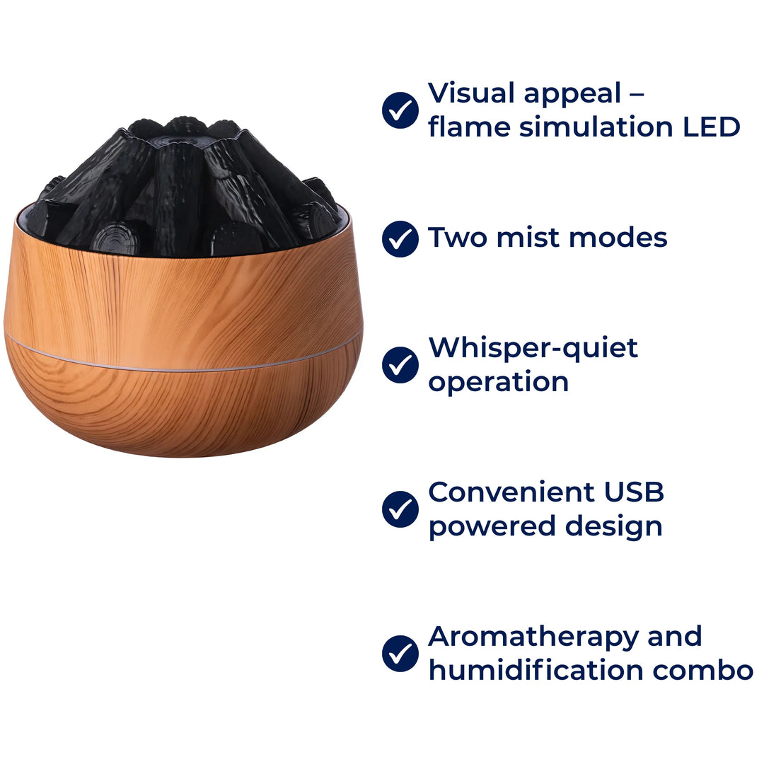 FlameMist | Ätherischer Öldiffusor – LED-Flamme – Zwei Nebelmodi – Silent USB-Design – Entspannungsgefäß für Zuhause