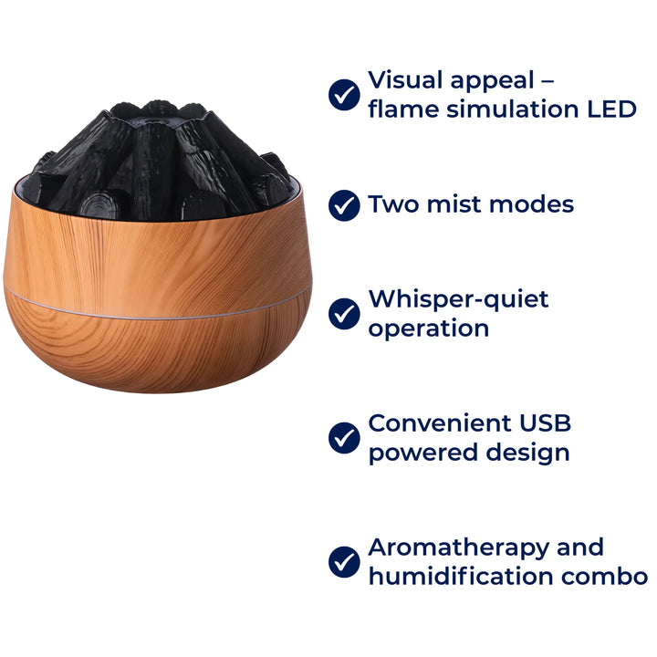 FlameMist | Ätherischer Öldiffusor – LED-Flamme – Zwei Nebelmodi – Silent USB-Design – Entspannungsgefäß für Zuhause