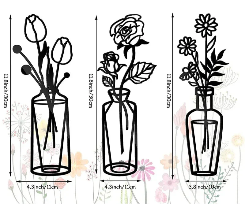 Blumen in einer Vase Schwarze Metall Wandkunst 3D Skulpturierte Eisenkunst Wanddekorationen für Wohnzimmer Esszimmer Kreative Nordische Wohnkultur