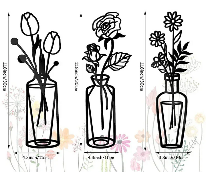 Blumen in einer Vase Schwarze Metall Wandkunst 3D Skulpturierte Eisenkunst Wanddekorationen für Wohnzimmer Esszimmer Kreative Nordische Wohnkultur
