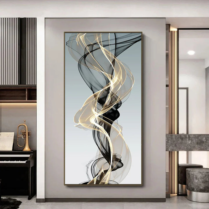 Fließende abstrakte goldene graue Wandkunst feine Kunst Leinwand Drucke Bilder für moderne Wohnung Wohnzimmer Foyer Büro Kunst Dekoration
