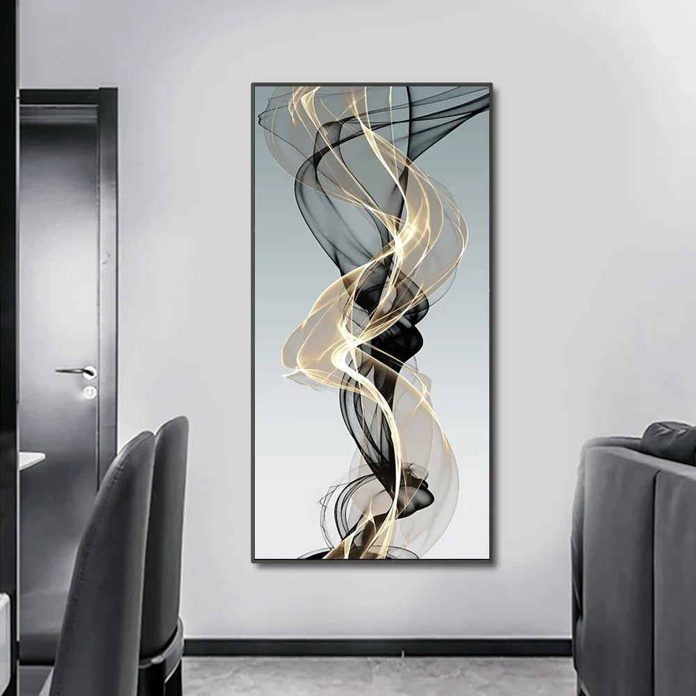 Fließende abstrakte goldene graue Wandkunst feine Kunst Leinwand Drucke Bilder für moderne Wohnung Wohnzimmer Foyer Büro Kunst Dekoration