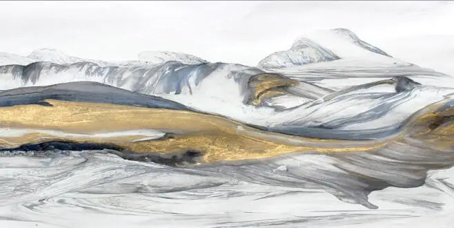 Fließendes Abstraktes Goldenes Schneeberglandschaft Wandkunst Fine Art Leinwanddruck Bild Für Modernes Wohnzimmer Kunst Über Dem Sofa