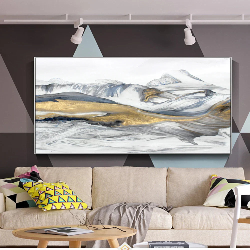 Fließendes Abstraktes Goldenes Schneeberglandschaft Wandkunst Fine Art Leinwanddruck Bild Für Modernes Wohnzimmer Kunst Über Dem Sofa