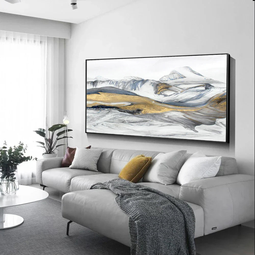 Fließendes Abstraktes Goldenes Schneeberglandschaft Wandkunst Fine Art Leinwanddruck Bild Für Modernes Wohnzimmer Kunst Über Dem Sofa