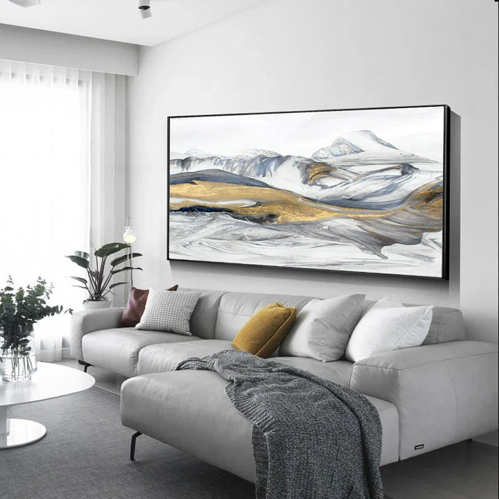 Fließendes Abstraktes Goldenes Schneeberglandschaft Wandkunst Fine Art Leinwanddruck Bild Für Modernes Wohnzimmer Kunst Über Dem Sofa