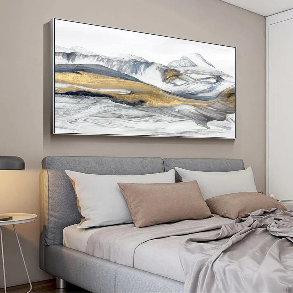 Fließendes Abstraktes Goldenes Schneeberglandschaft Wandkunst Fine Art Leinwanddruck Bild Für Modernes Wohnzimmer Kunst Über Dem Sofa