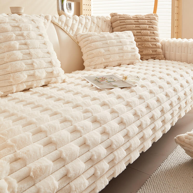 Fluffy Plush Gestreifter Möbel Protector Couch Cover - Rutschfest | Karnz