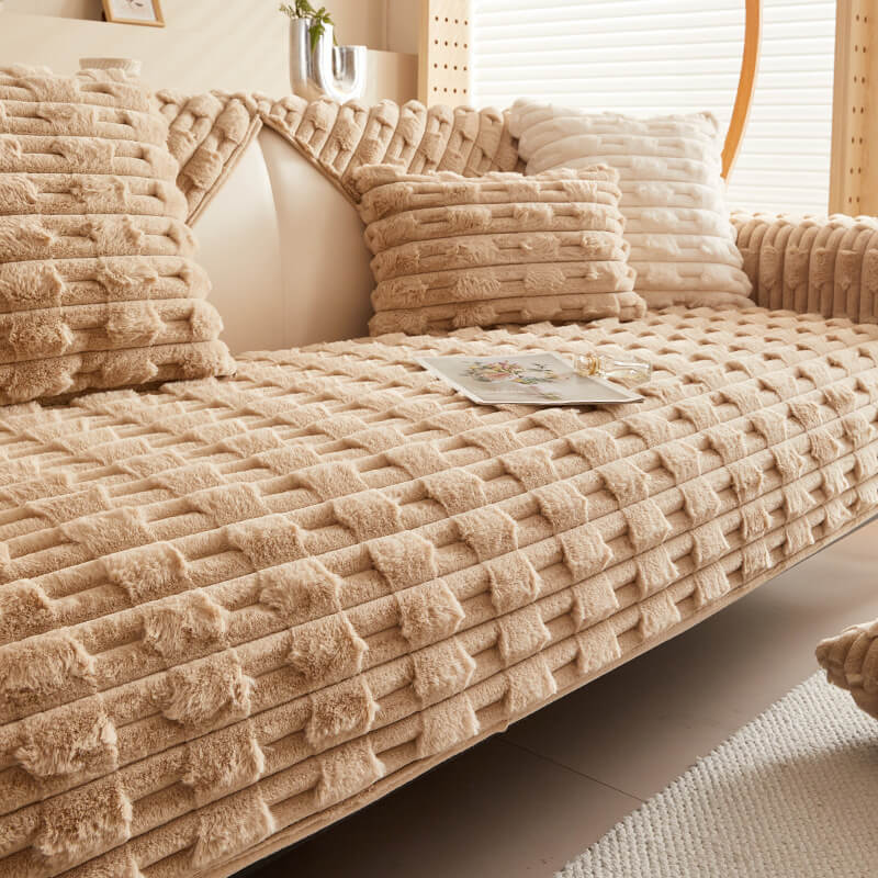 Fluffy Plush Gestreifter Möbel Protector Couch Cover - Rutschfest | Karnz
