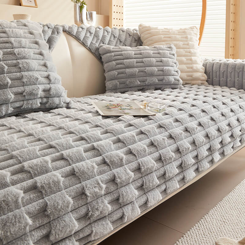 Fluffy Plush Gestreifter Möbel Protector Couch Cover - Rutschfest | Karnz
