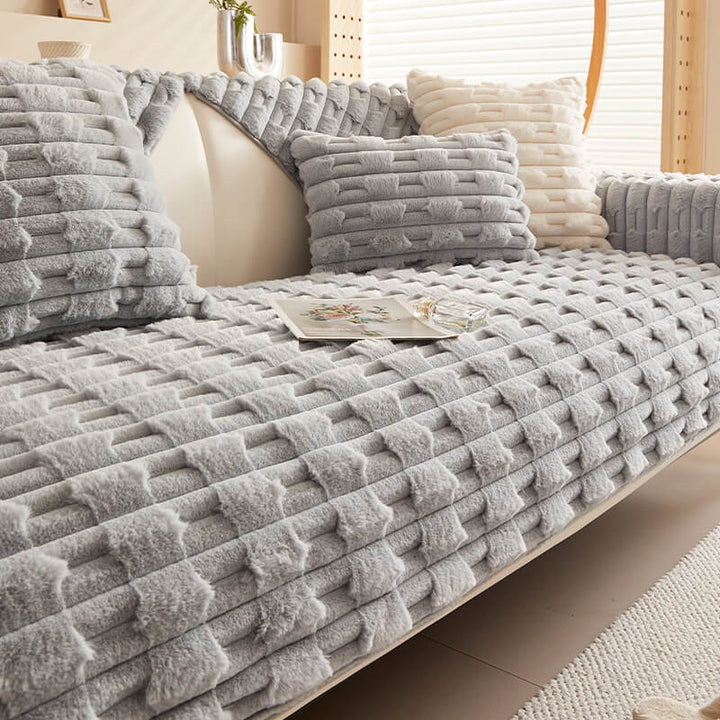 Fluffy Plush Gestreifter Möbel Protector Couch Cover - Rutschfest | Karnz