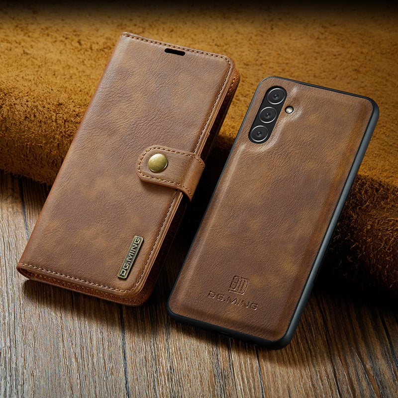 2-in-1-Klapphülle aus Leder mit Abnehmbarem Deckel für Samsung Galaxy
