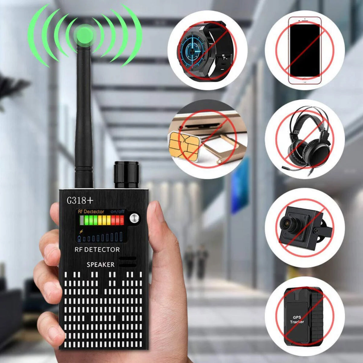 Spy Detector | RF Abhörgerät, versteckte Kamera & GPS-Tracker Finder mit Laserlens - Anti-Überwachungs-Signal Schutz | Karnz