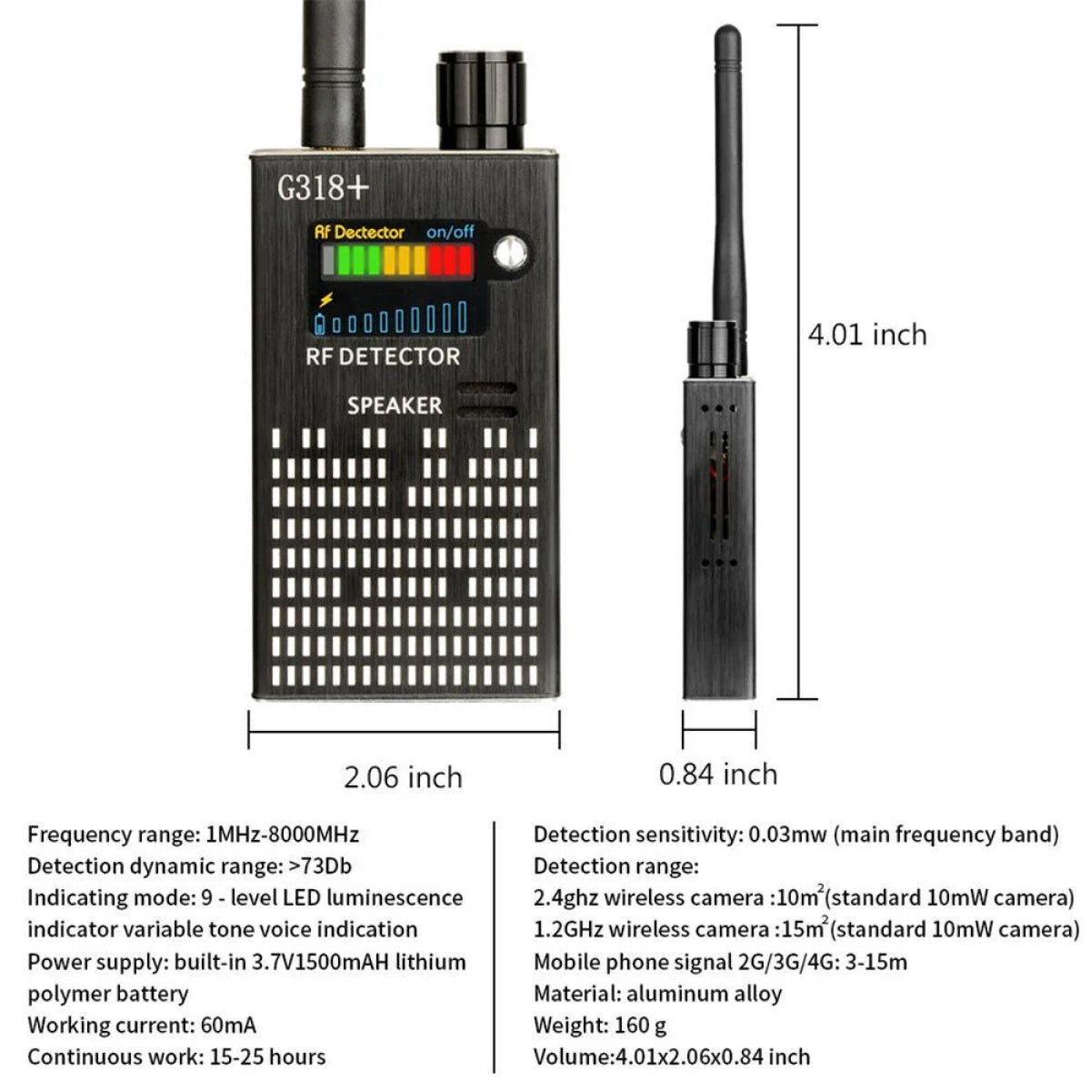 Spy Detector | RF Abhörgerät, versteckte Kamera & GPS-Tracker Finder mit Laserlens - Anti-Überwachungs-Signal Schutz | Karnz