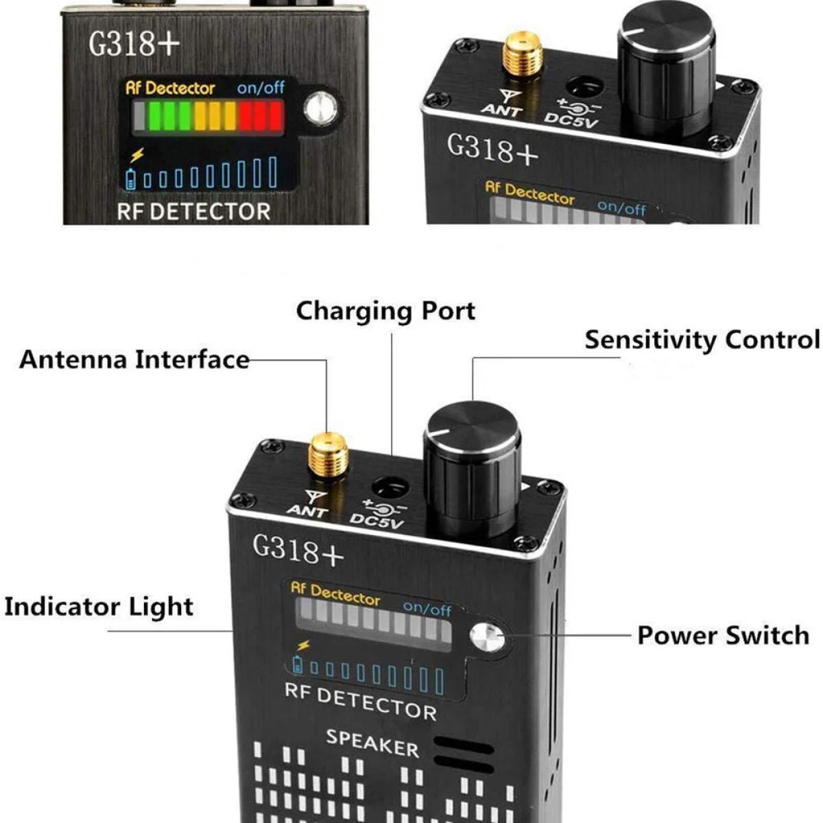 Spy Detector | RF Abhörgerät, versteckte Kamera & GPS-Tracker Finder mit Laserlens - Anti-Überwachungs-Signal Schutz | Karnz