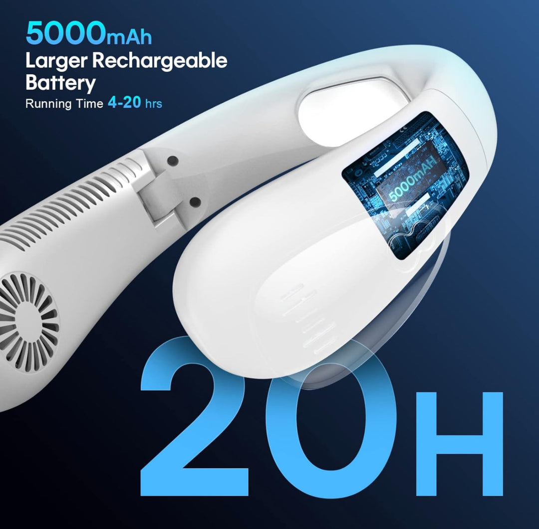Tragbarer Nackenventilator, kabelloser Ventilator, faltbarer tragbarer kleiner persönlicher Ventilator mit 360° Kühlwind, 3 Geschwindigkeitsstufen, leise, 4000mAh USB-wiederaufladbarer Akku, keine Haarverdrehung | Karnz
