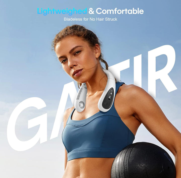 Tragbarer Nackenventilator, kabelloser Ventilator, faltbarer tragbarer kleiner persönlicher Ventilator mit 360° Kühlwind, 3 Geschwindigkeitsstufen, leise, 4000mAh USB-wiederaufladbarer Akku, keine Haarverdrehung | Karnz