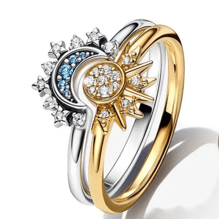 Eleganter Ring aus 925er Silber mit Mond- und Sonnenmotiv