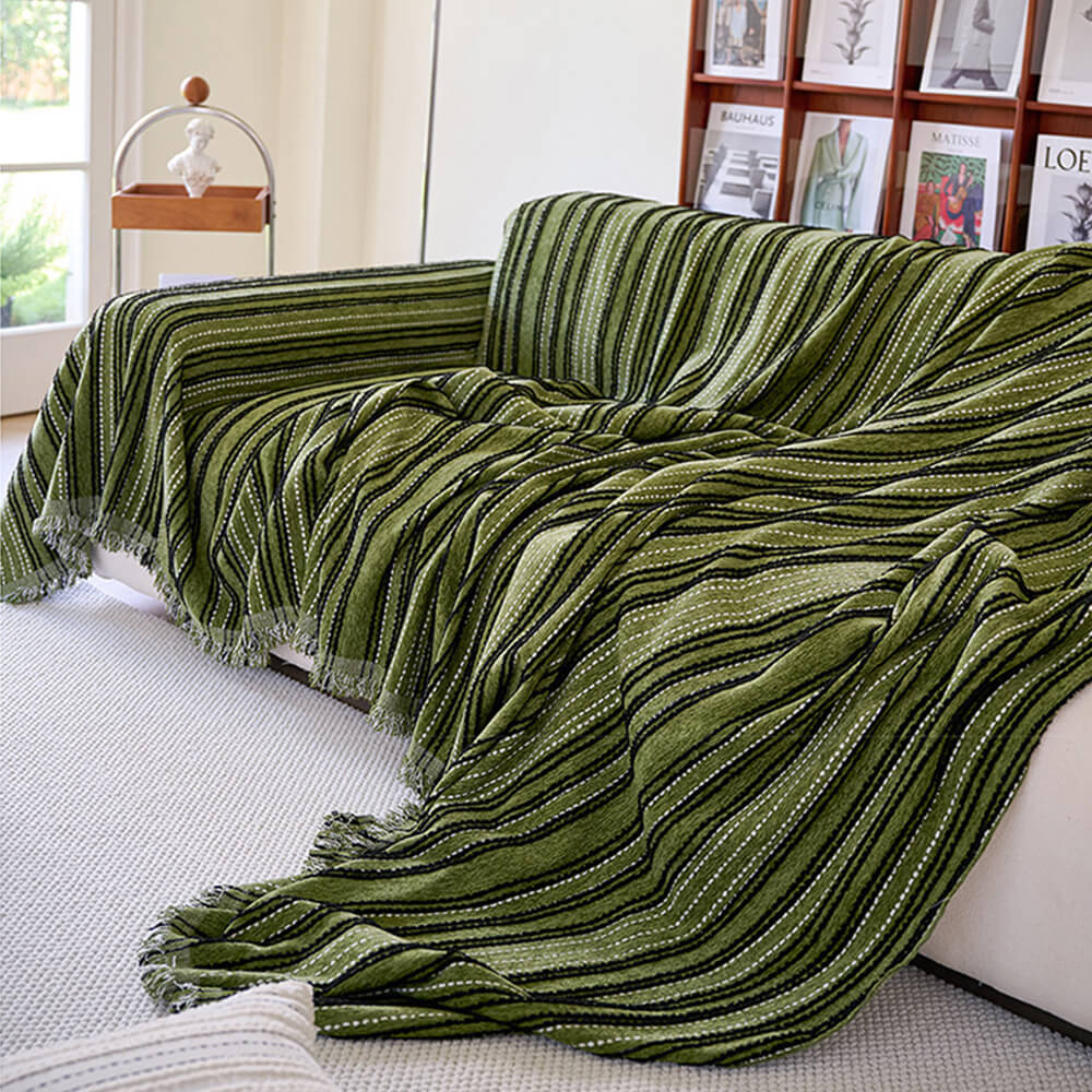 All-Season Gestreifte Quasten Chenille Strapazierfähige Sofabezug | Karnz