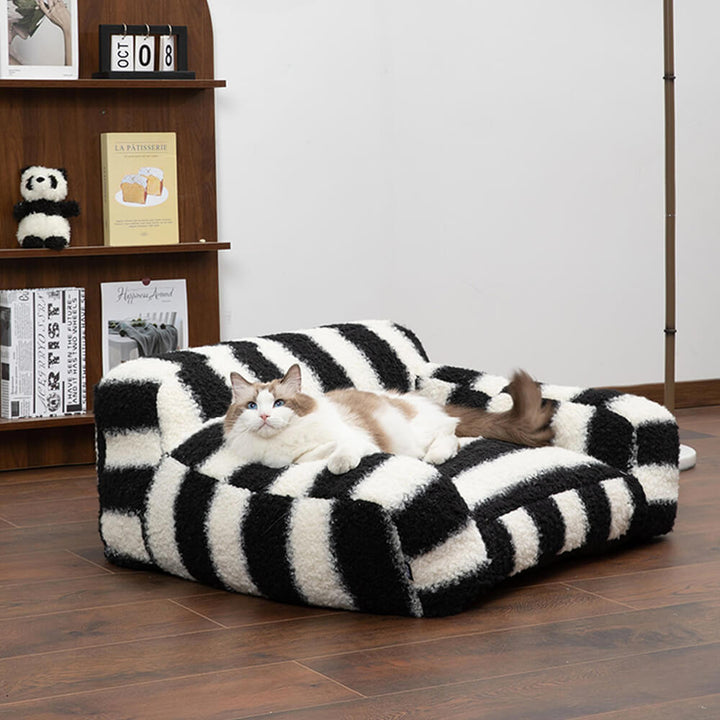 Moderner Faux Lammwoll-Hundesofa mit breiten Armlehnen und abnehmbarem Kissen | Karnz