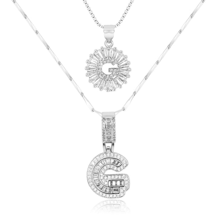 Karnz | 2pc 14k Diamant Buchstaben Initialen Halsketten