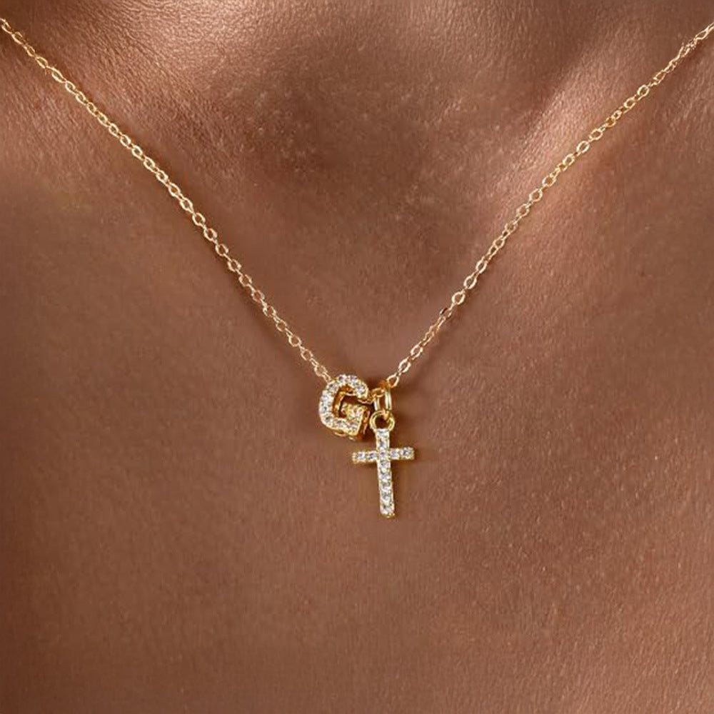 Karnz | Zarte Diamant Initial & Kreuz Halskette