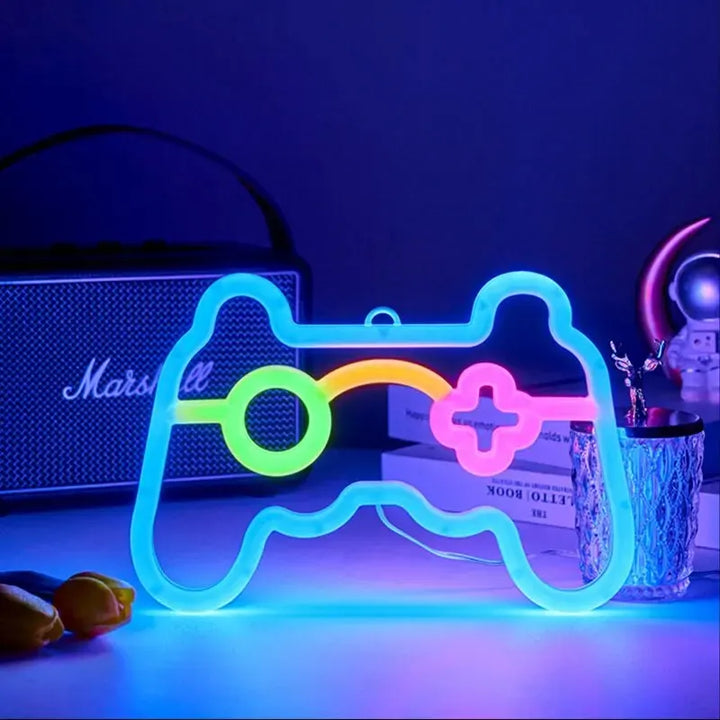 Beleuchtetes Gaming-Controller-LED-Schild – Neon-Wanddekor für Gamerzimmer, Retro-Konsole-Emblem | Karnz