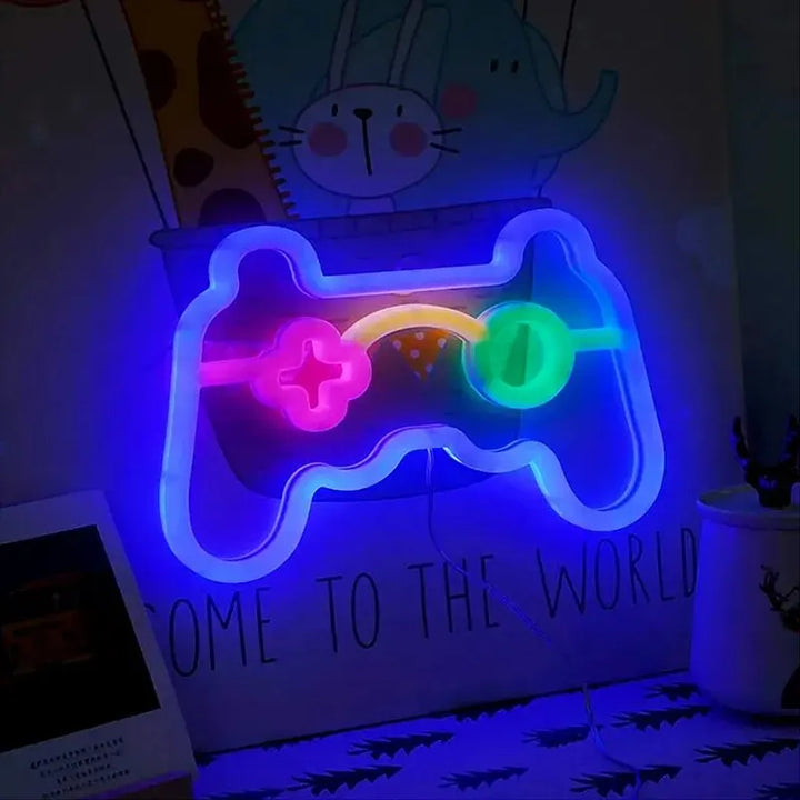 Beleuchtetes Gaming-Controller-LED-Schild – Neon-Wanddekor für Gamerzimmer, Retro-Konsole-Emblem | Karnz