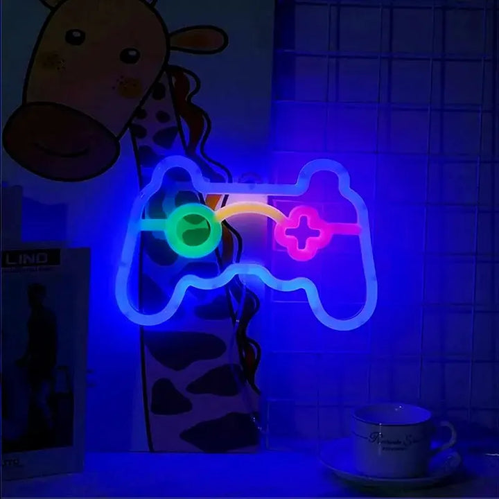 Beleuchtetes Gaming-Controller-LED-Schild – Neon-Wanddekor für Gamerzimmer, Retro-Konsole-Emblem | Karnz