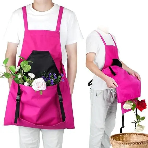 Gartenschürze mit Kreuzträgern – Große Entleerungstasche & Brusttasche