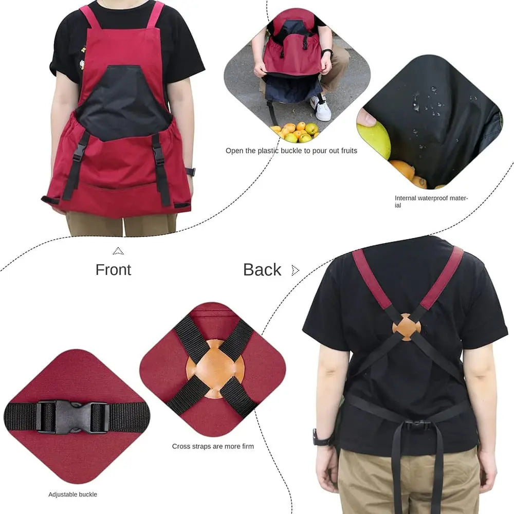 Gartenschürze mit Kreuzträgern – Große Entleerungstasche & Brusttasche