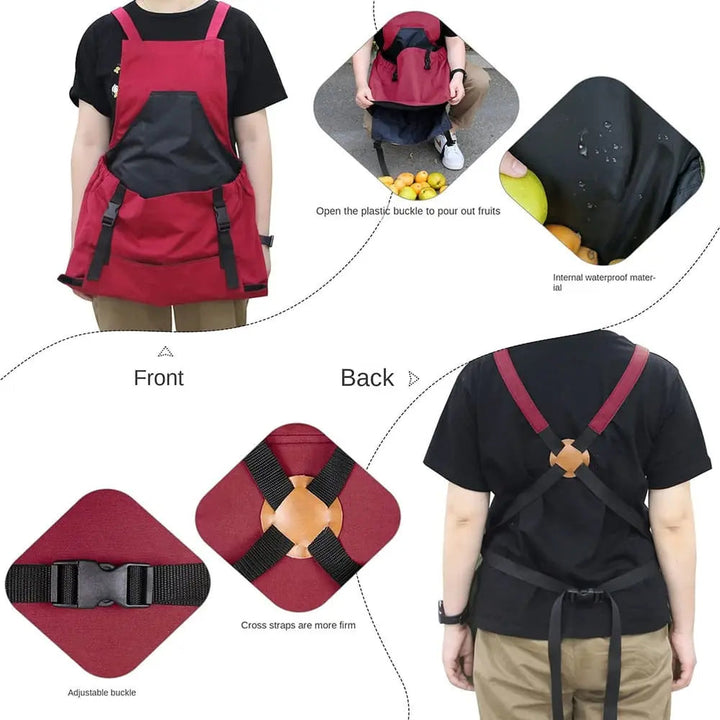 Gartenschürze mit Kreuzträgern – Große Entleerungstasche & Brusttasche