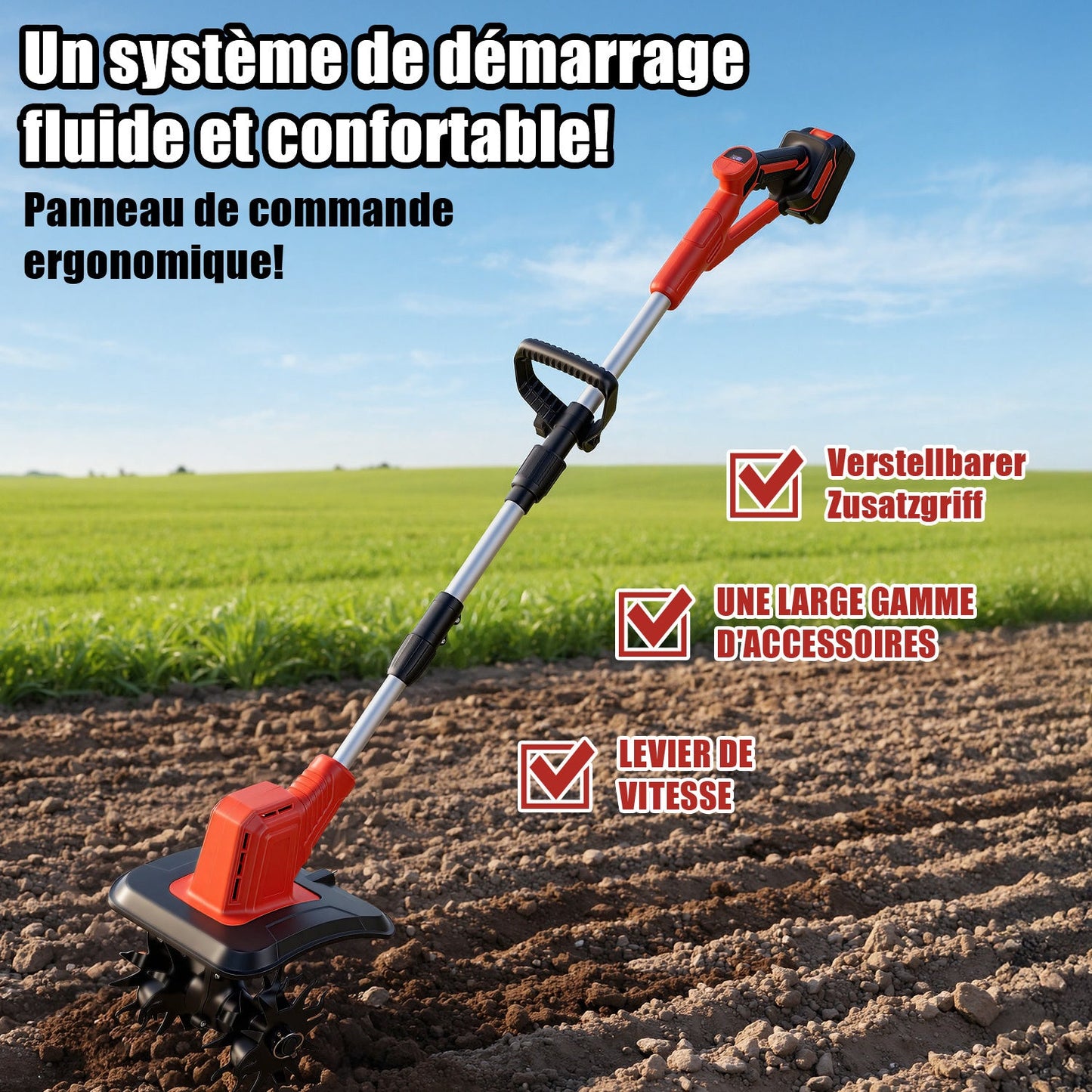 400W Akku Gartenfräse mit 2 Akkus Tragbar | Karnz