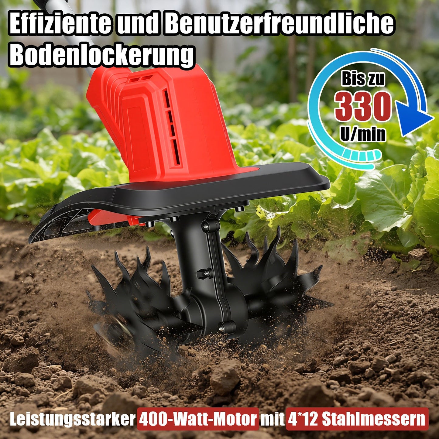 400W Akku Gartenfräse mit 2 Akkus Tragbar | Karnz