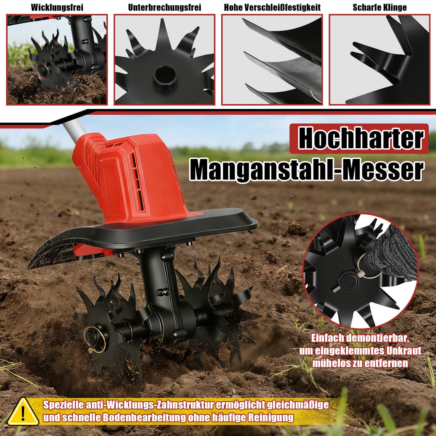 400W Akku Gartenfräse mit 2 Akkus Tragbar | Karnz