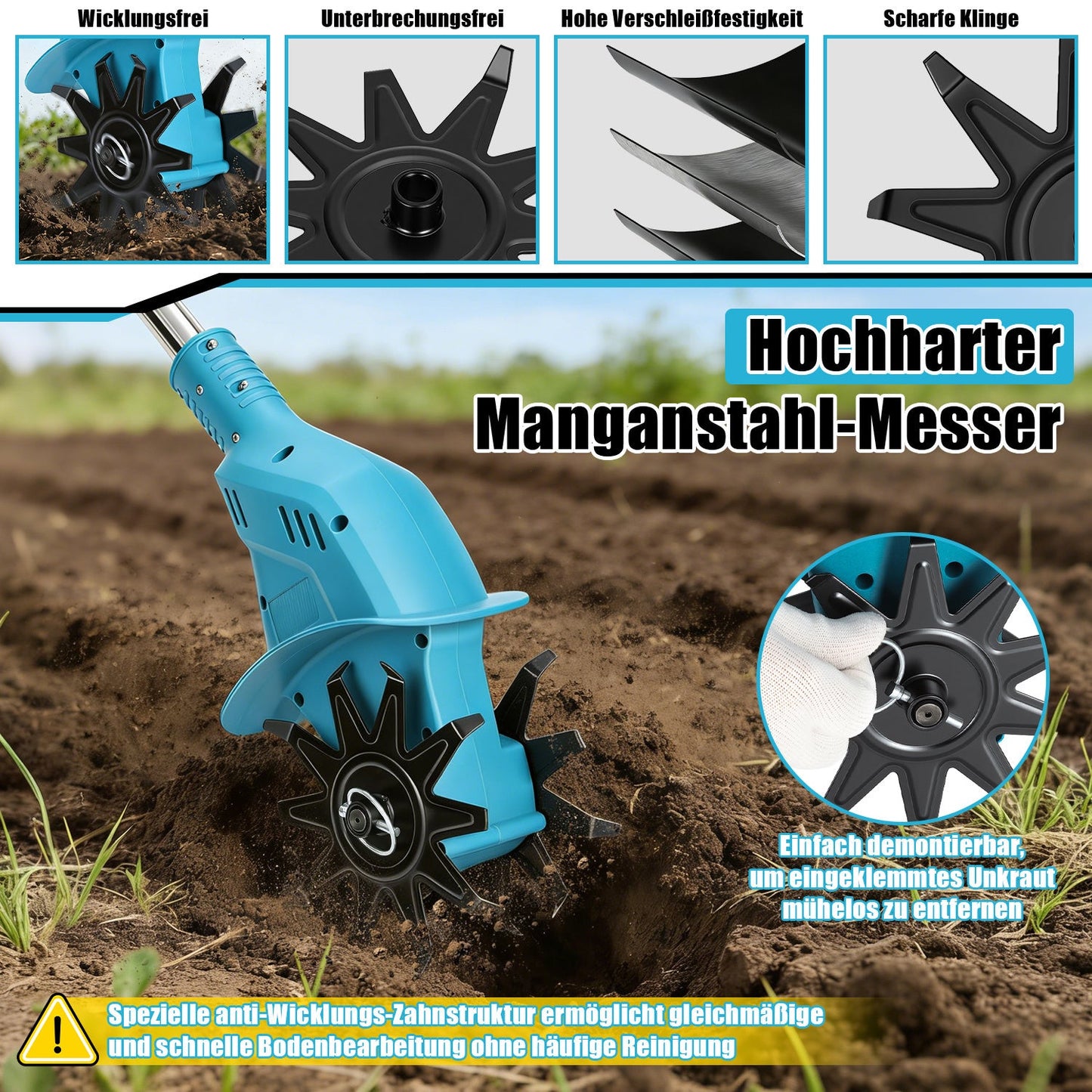 550W Akku Gartenfräse mit 2 Akkus Tragbar | Karnz