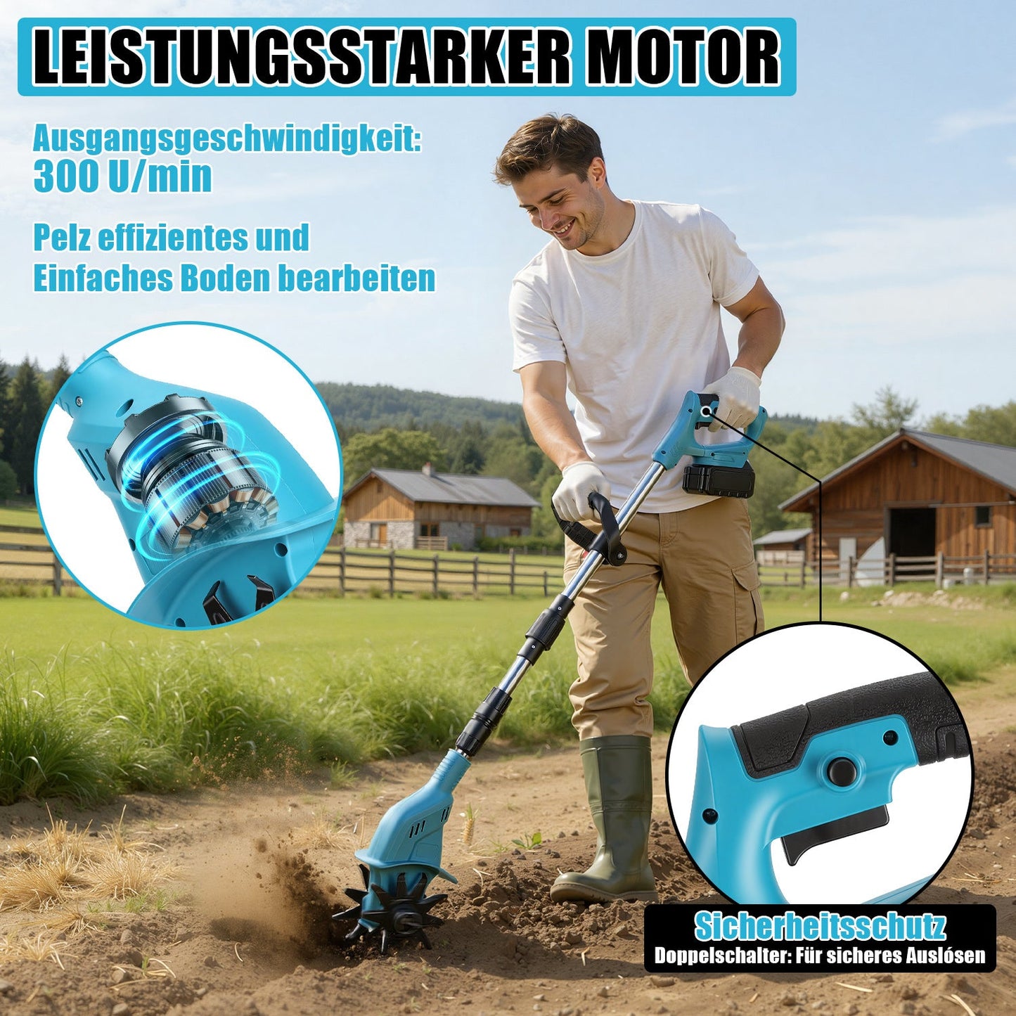 550W Akku Gartenfräse mit 2 Akkus Tragbar | Karnz