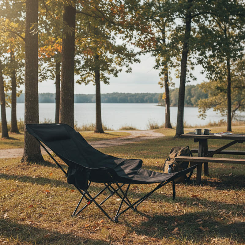 Klappbarer Campingstuhl aus Oxford-Gewebe und Kohlenstoffstahl mit Rückenlehne und Fußstütze für Terrasse und Garten