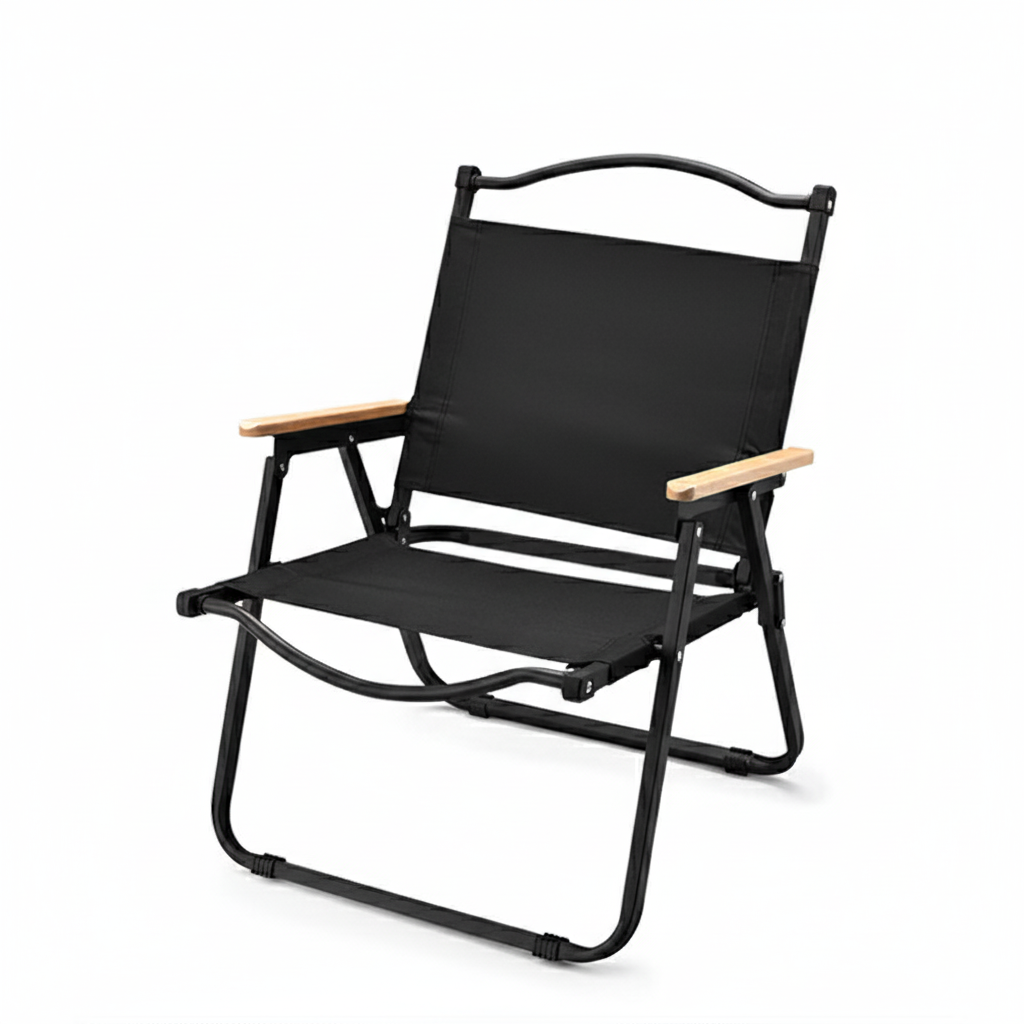 Moderner Minimalistischer Quadratischer Stoff Kohlenstoffstahl Buchenholz Rückenlehne Armlehne Klappstuhl Für Draußen | Karnz