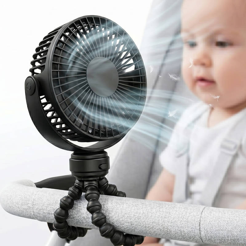 Tragbarer Kinderwagenventilator USB-C wiederaufladbar, 5 Geschwindigkeiten leiser Babyclipventilator mit LED-Display 10H Batterie für Autositz Kinderbett Reise | Karnz