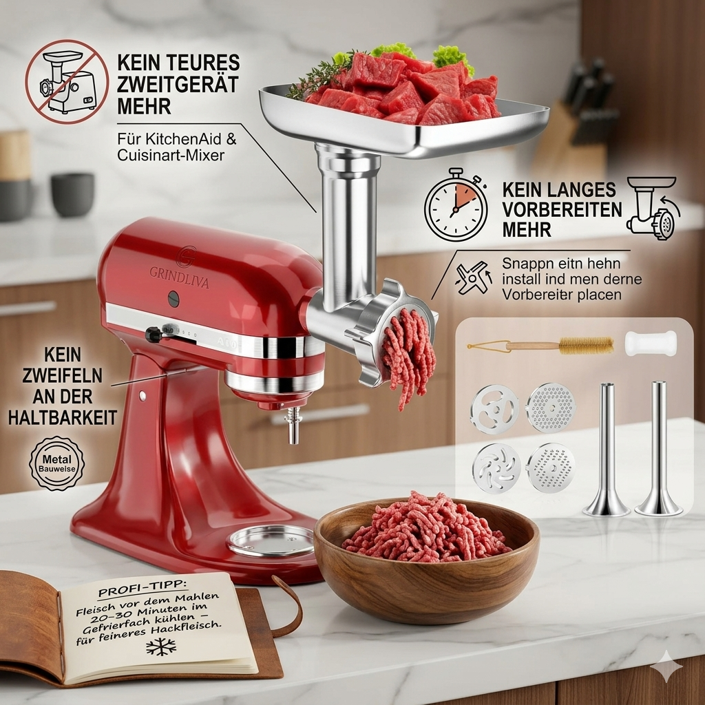 GRINDLIVA Fleischwolfaufsatz für KitchenAid | Karnz