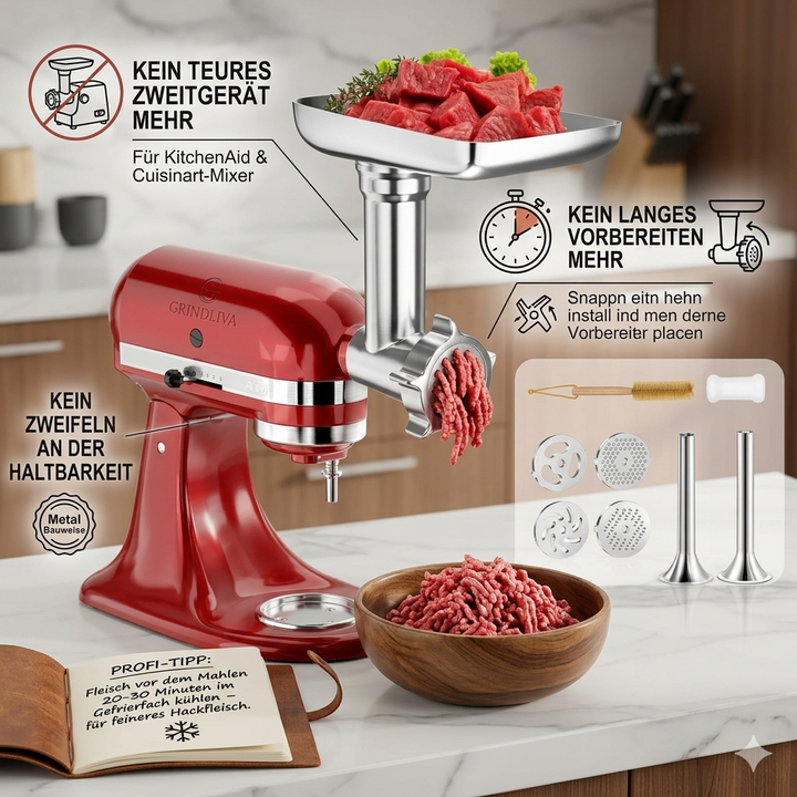 GRINDLIVA Fleischwolfaufsatz für KitchenAid | Karnz