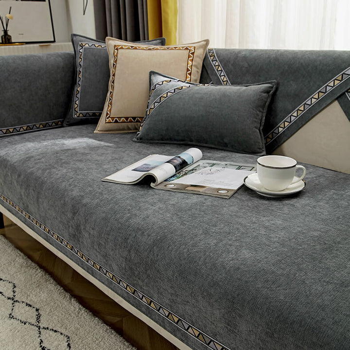 Geometrisches Dekor Einfarbige Chenille Rutschfeste Sofaabdeckung | Karnz