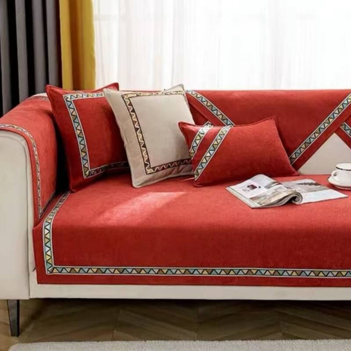 Geometrisches Dekor Einfarbige Chenille Rutschfeste Sofaabdeckung | Karnz