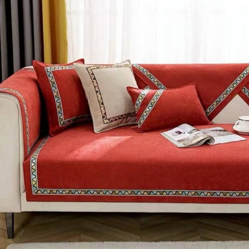 Geometrisches Dekor Einfarbige Chenille Rutschfeste Sofaabdeckung | Karnz
