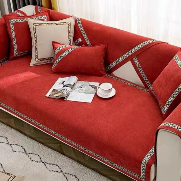 Geometrisches Dekor Einfarbige Chenille Rutschfeste Sofaabdeckung | Karnz
